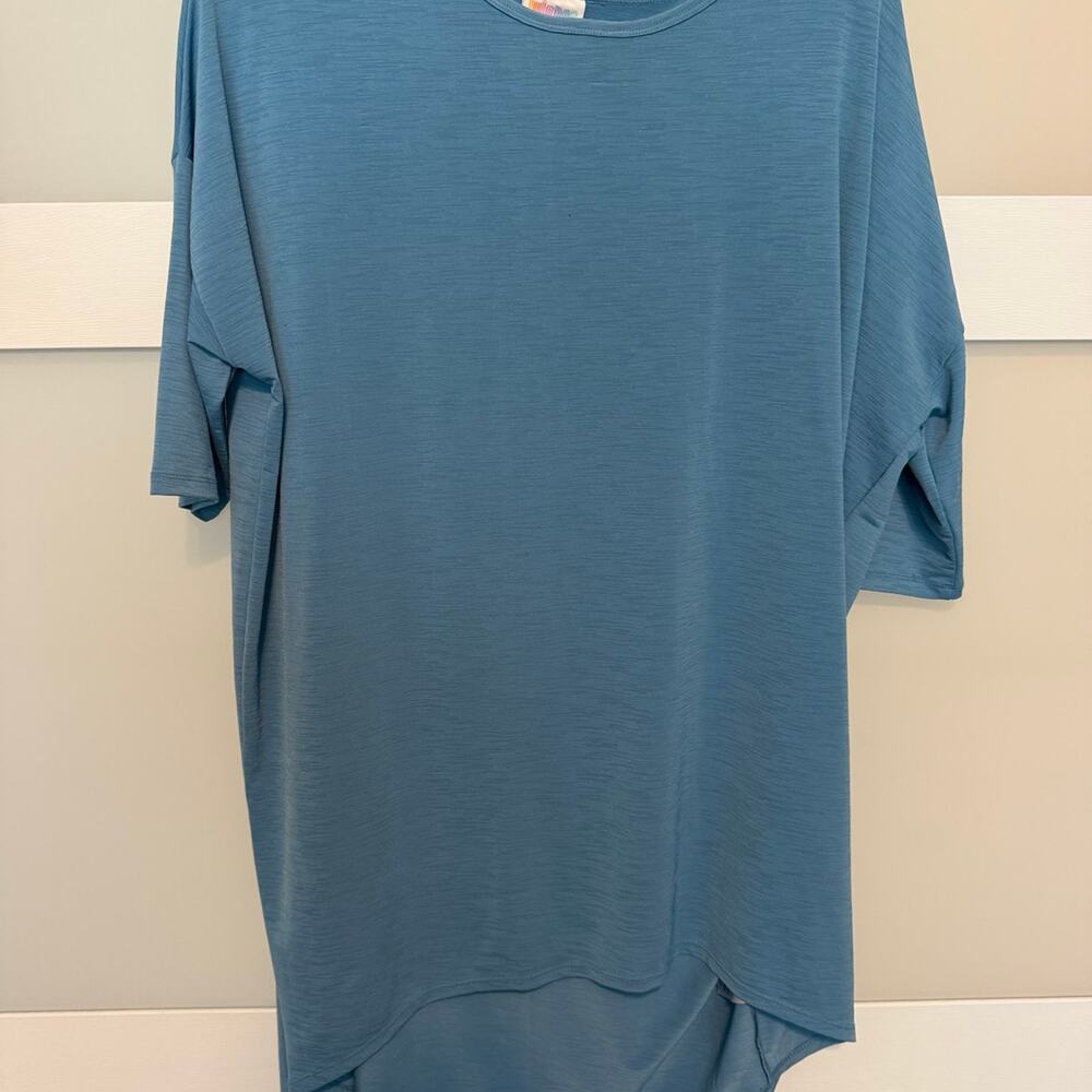 LuLaRoe Womens Large Blue Oversized Tunic Top High Low Hem Short Sleeve L